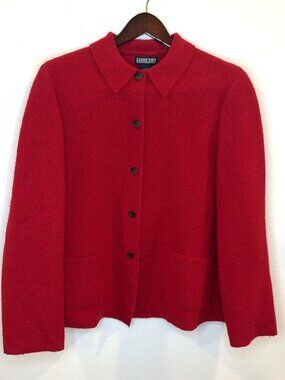 VTG Land's End 100% Wool Jacket Women's Sz 16 Boucle Red Pockets Classic